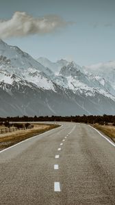 Preview wallpaper road, mountains, snow, clouds, landscape