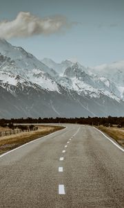 Preview wallpaper road, mountains, snow, clouds, landscape