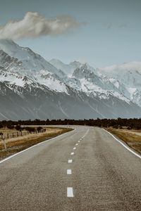 Preview wallpaper road, mountains, snow, clouds, landscape