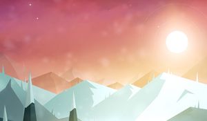 Preview wallpaper road, mountains, sun, snow, art