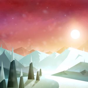 Preview wallpaper road, mountains, sun, snow, art