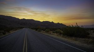 Preview wallpaper road, mountains, sunset, landscape, nature