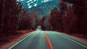 Preview wallpaper road, mountains, trees, nature, landscape