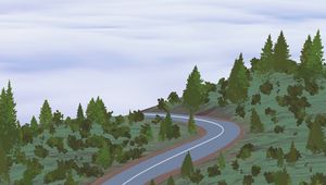 Preview wallpaper road, mountains, winding, forest, fog, art