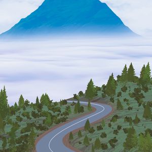 Preview wallpaper road, mountains, winding, forest, fog, art