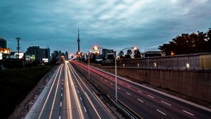 Preview wallpaper road, movement, city, evening