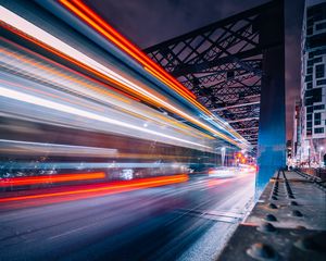 Preview wallpaper road, movement, construction, long exposure, backlight