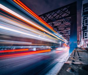 Preview wallpaper road, movement, construction, long exposure, backlight