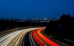 Preview wallpaper road, movement of light, neon, city