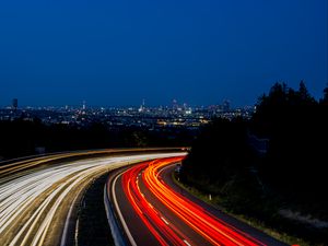 Preview wallpaper road, movement of light, neon, city