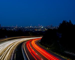 Preview wallpaper road, movement of light, neon, city