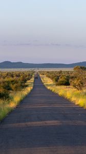 Preview wallpaper road, nature, trees, hills, sky