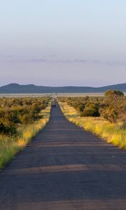 Preview wallpaper road, nature, trees, hills, sky