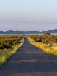 Preview wallpaper road, nature, trees, hills, sky