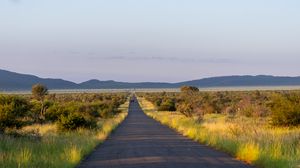 Preview wallpaper road, nature, trees, hills, sky