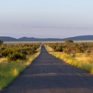 Preview wallpaper road, nature, trees, hills, sky