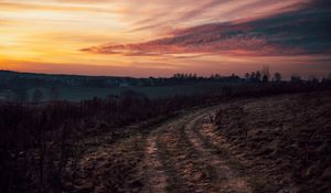 Preview wallpaper road, nature, twilight, sunset, landscape