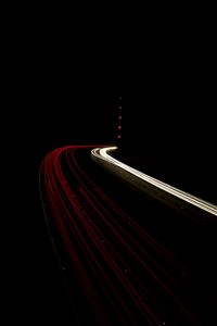 Preview wallpaper road, neon, long exposure, dark