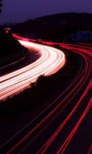 Preview wallpaper road, night, backlight, turn, dark
