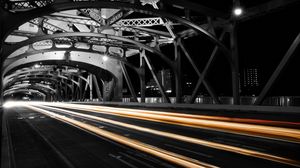 Preview wallpaper road, night, bridge, traffic