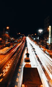 Preview wallpaper road, night, cars, light, long exposure, dark