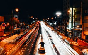 Preview wallpaper road, night, cars, light, long exposure, dark