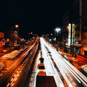 Preview wallpaper road, night, cars, light, long exposure, dark