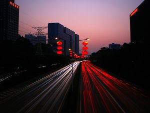 Preview wallpaper road, night city, light, traffic, china