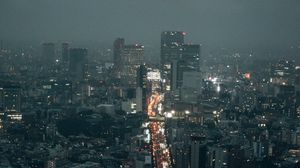 Preview wallpaper road, night city, lights, buildings