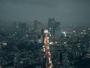 Preview wallpaper road, night city, lights, buildings