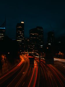 Preview wallpaper road, night city, long exposure, traffic
