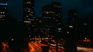 Preview wallpaper road, night city, long exposure, traffic