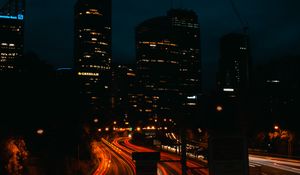 Preview wallpaper road, night city, long exposure, traffic