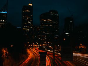 Preview wallpaper road, night city, long exposure, traffic