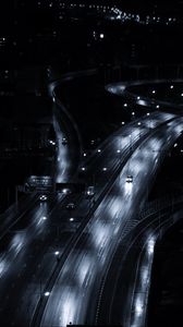 Preview wallpaper road, night city, movement, gray, night