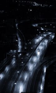 Preview wallpaper road, night city, movement, gray, night