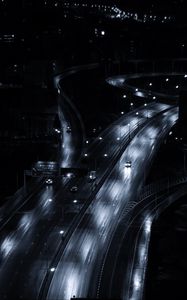 Preview wallpaper road, night city, movement, gray, night