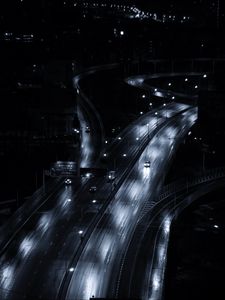 Preview wallpaper road, night city, movement, gray, night