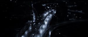 Preview wallpaper road, night city, movement, gray, night