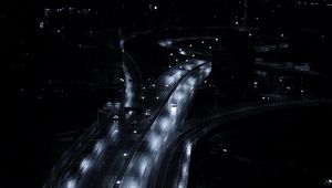 Preview wallpaper road, night city, movement, gray, night