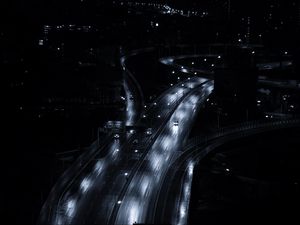 Preview wallpaper road, night city, movement, gray, night
