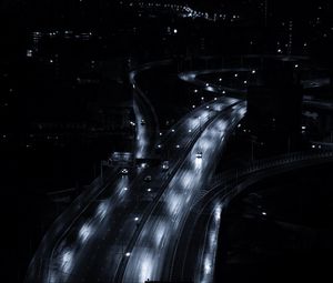 Preview wallpaper road, night city, movement, gray, night