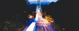 Preview wallpaper road, night city, traffic, bridge, vancouver, canada