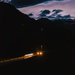 Preview wallpaper road, night, dark, headlights, light