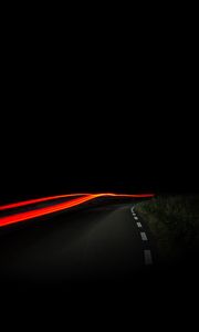 Preview wallpaper road, night, dark, line, light, long exposure