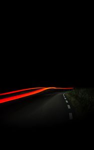 Preview wallpaper road, night, dark, line, light, long exposure