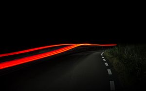 Preview wallpaper road, night, dark, line, light, long exposure