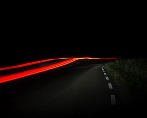 Preview wallpaper road, night, dark, line, light, long exposure
