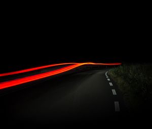 Preview wallpaper road, night, dark, line, light, long exposure