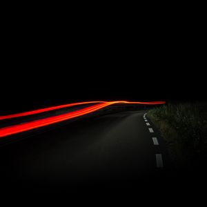 Preview wallpaper road, night, dark, line, light, long exposure